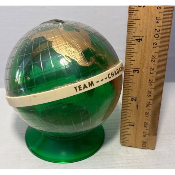 Vintage Team Chadaneers Green & Gold Plastic Globe Bank  For Africas Lights 4.5" - Picture 8 of 8